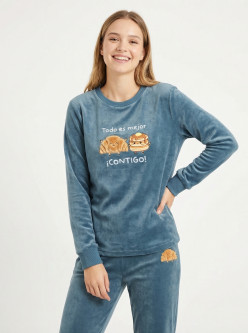 Pijama microvelour mujer croasant