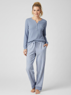 Pijama afelpado canalé mujer rayas