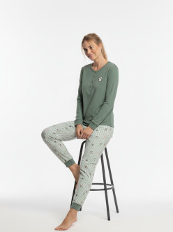 Pijama afelpado canalé mujer bulldog