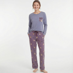 Pijama afelpado mujer Oso rayas