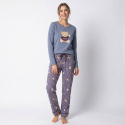 Pijama algodón fino mujer oso rayas