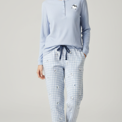 Pijama algodón fino canalé mujer oveja