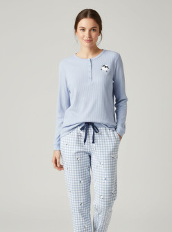 Pijama algodón fino canalé mujer oveja